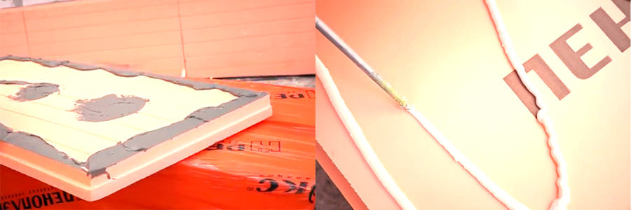 Нанесение клея на пеноплэкс 